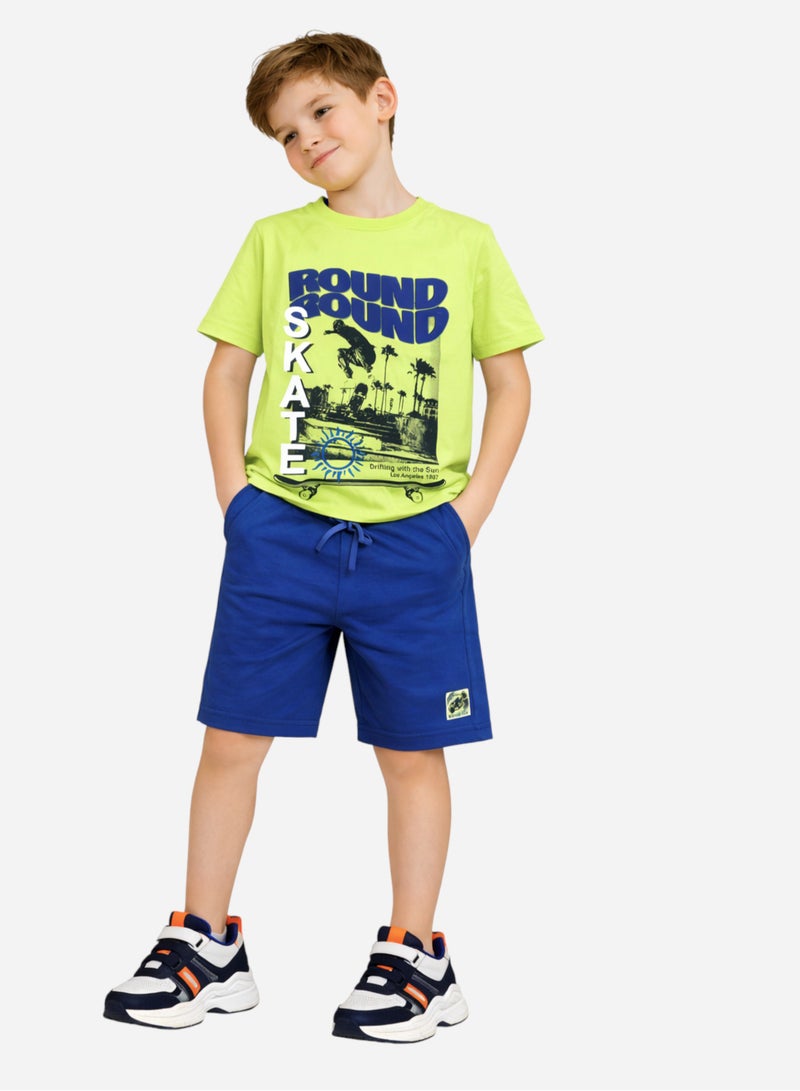 victor and jane Boys Round Round Graphic T-Shirt & Blue Shorts Set - Image 1